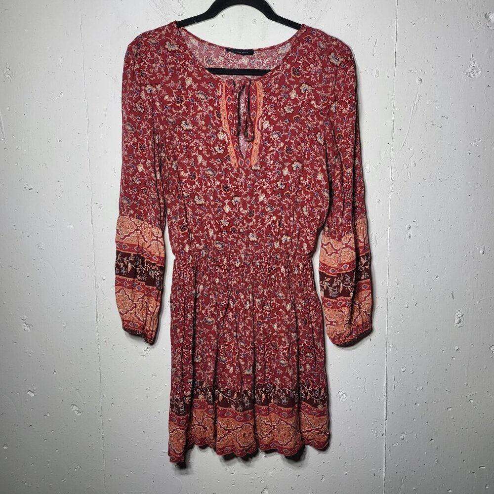 American Eagle Womens Floral Paisley Long Sleeve Mini Dress Size Small Boho Date